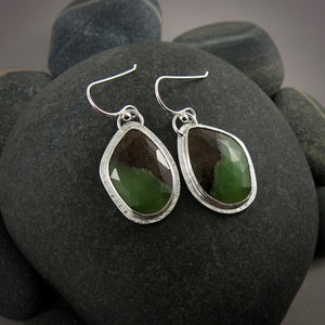 One of a kind boulder chrysoprase earrings in sterling silver by Mikel Grant Jewellery