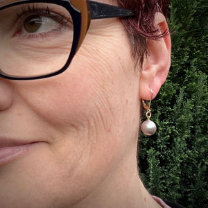 AAA White Edison Pearl Drop Earrings in 14K Gold by Mikel Grant Jewellery