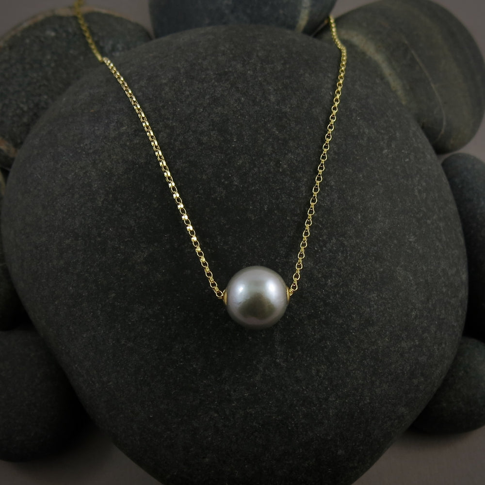 Gray Edison Pearl Slider Necklace in Gold by Mikel Grant Jewellery