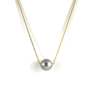 Gray Edison Pearl Slider Necklace in Gold by Mikel Grant Jewellery