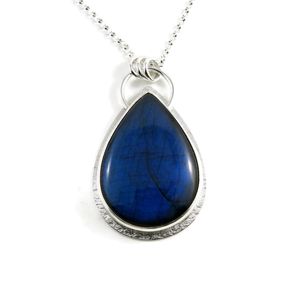 Large electric blue labradorite teardrop necklace in sterling silver by Mikel Grant Jewellery