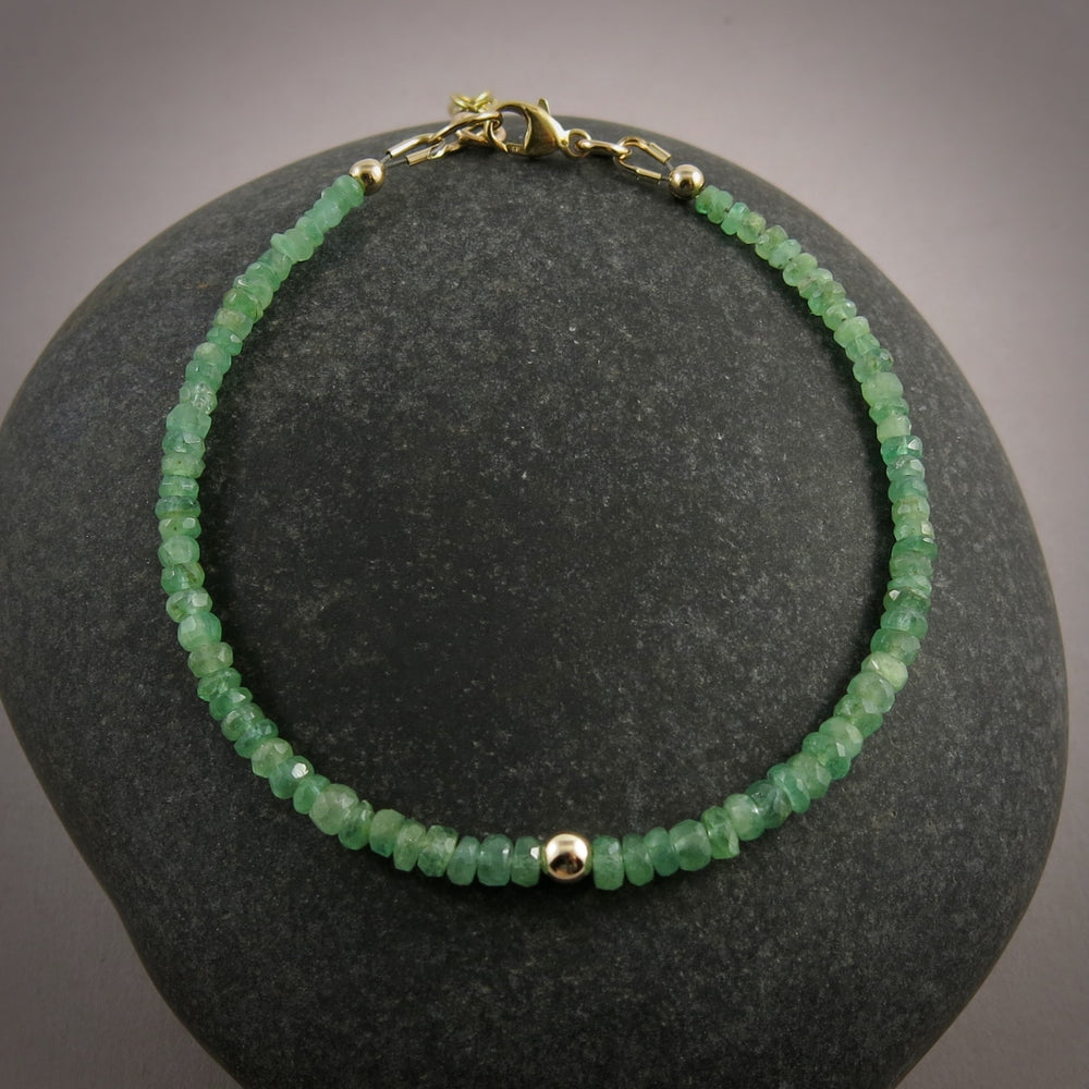 Emerald Gemstone Bead Bracelet • 14K Gold & Gold Fill