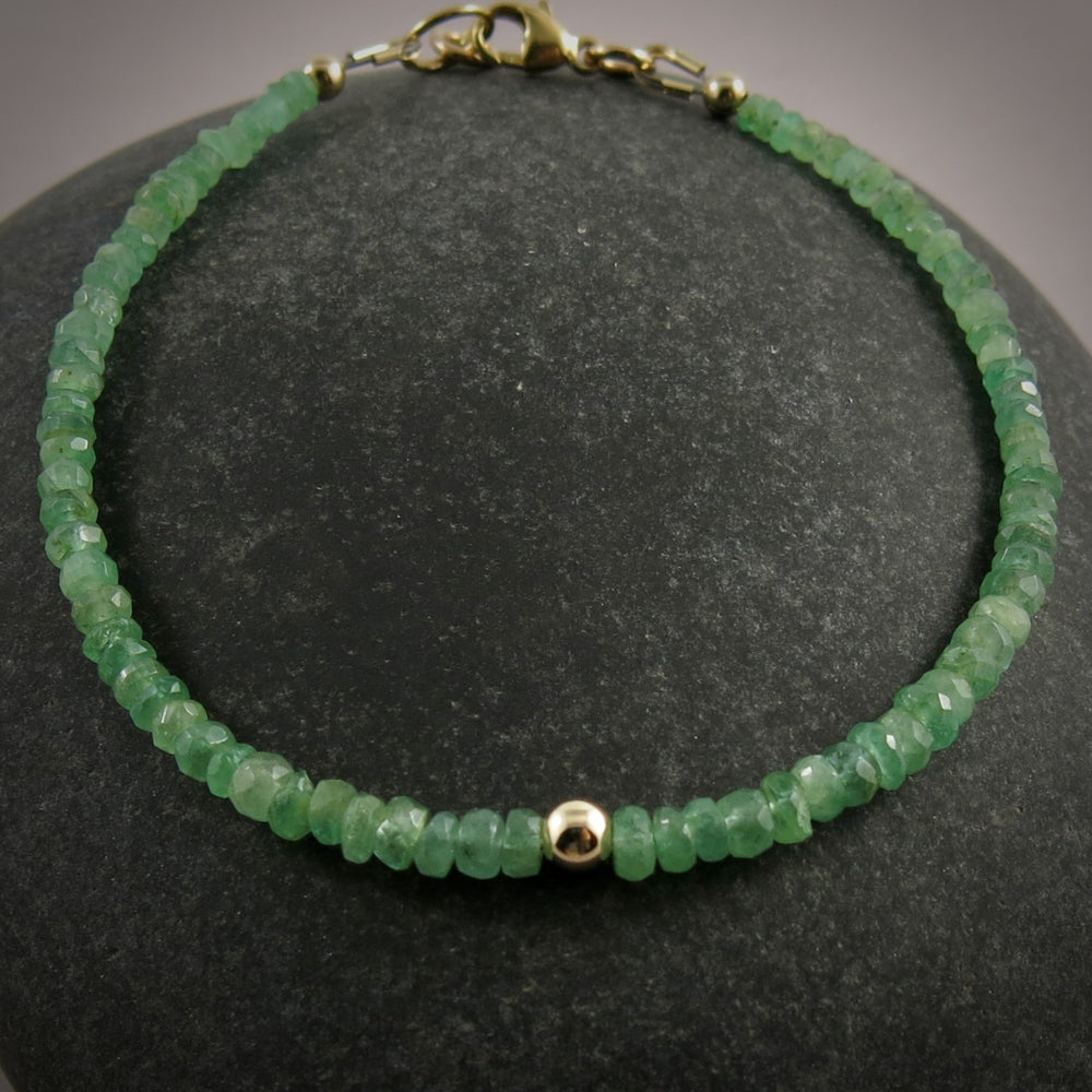 Emerald Gemstone Bead Bracelet • 14K Gold & Gold Fill