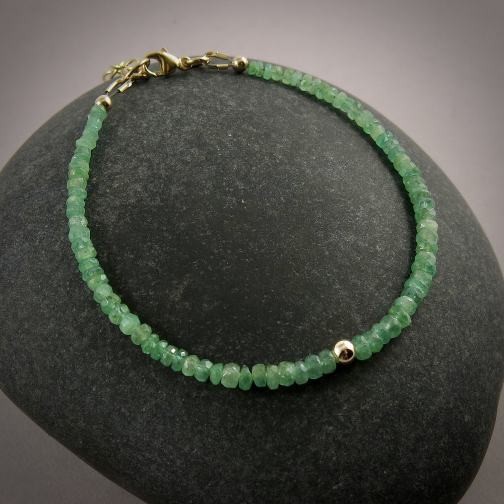 Emerald Gemstone Bead Bracelet • 14K Gold & Gold Fill