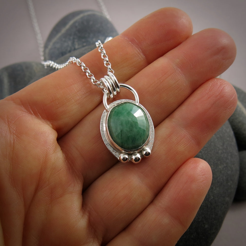 Rose Cut Emerald Pendant  • Sterling Silver