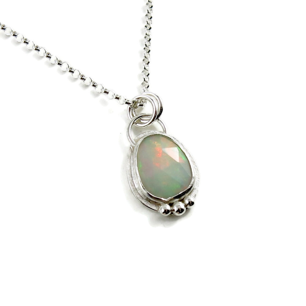 Faceted Welo opal necklace in sterling silver by Mikel Grant Jewellery