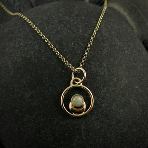 Gold Crescent Moon Necklace with Welo Opal by Mikel Grant Jewellery