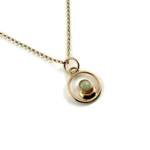 Gold Crescent Moon Necklace with Welo Opal by Mikel Grant Jewellery