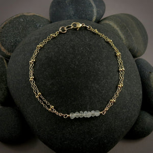 Gold Double Strand Satellite Chain Bracelet with Moonstones