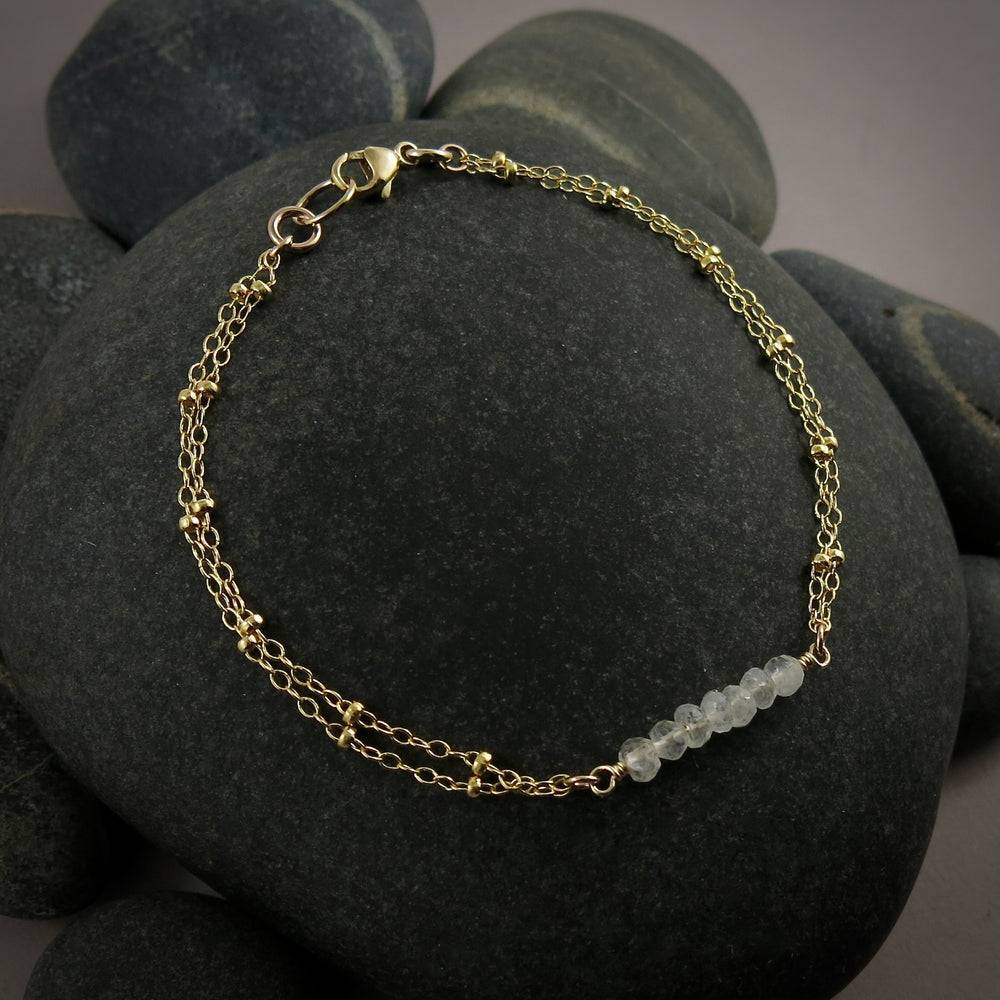 Gold Double Strand Satellite Chain Bracelet with Moonstones