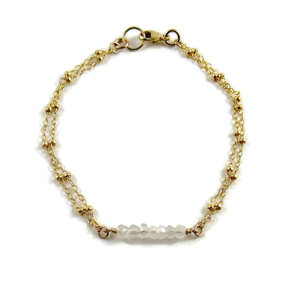 Gold Double Strand Satellite Chain Bracelet with Moonstones