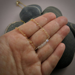 Gold Satellite Chain Necklace with Moonstone Beads by Mikel Grant Jewellery