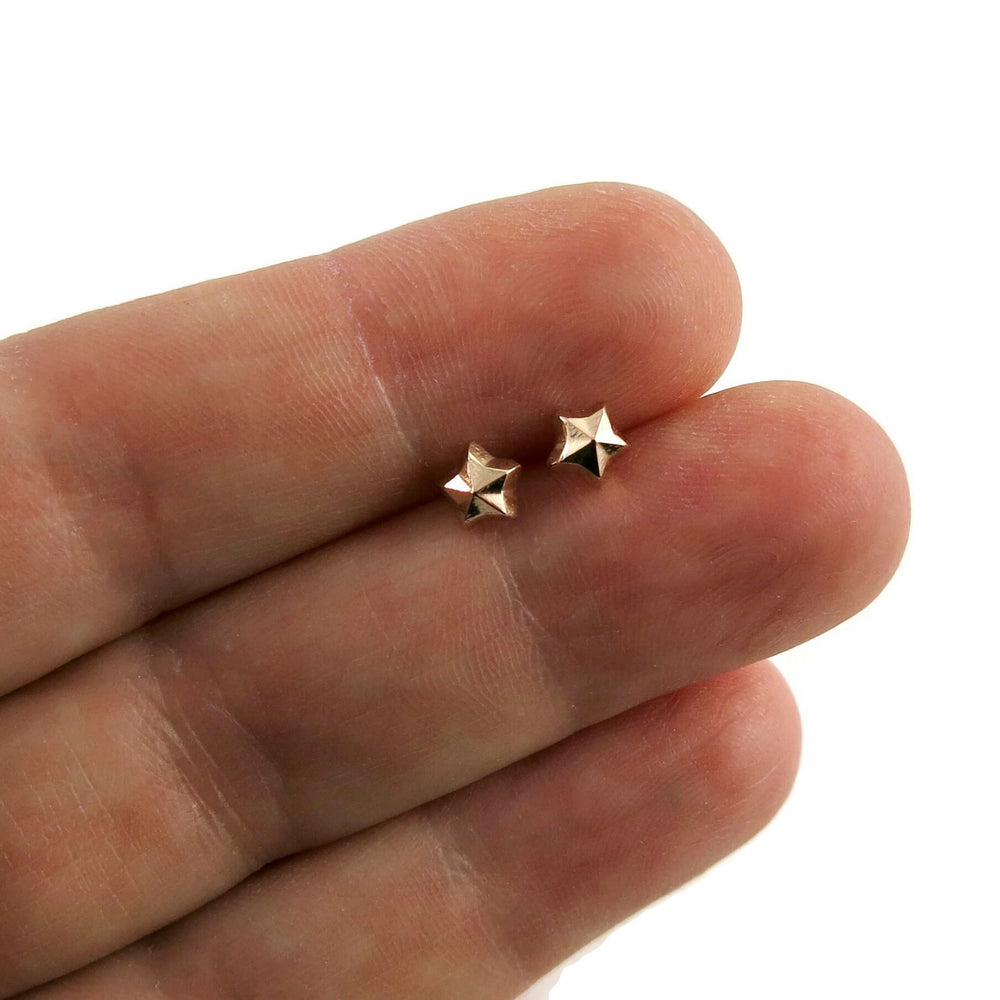 Gold star studs.  Solid gold minimalist star stud earrings by Mikel Grant Jewellery