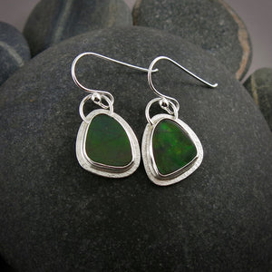 Green ammolite earrings in sterling silver by Mikel Grant Jewellery