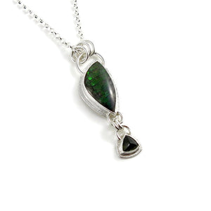 Green ammolite and tourmaline necklace in sterling silver by Mikel Grant Jewellery