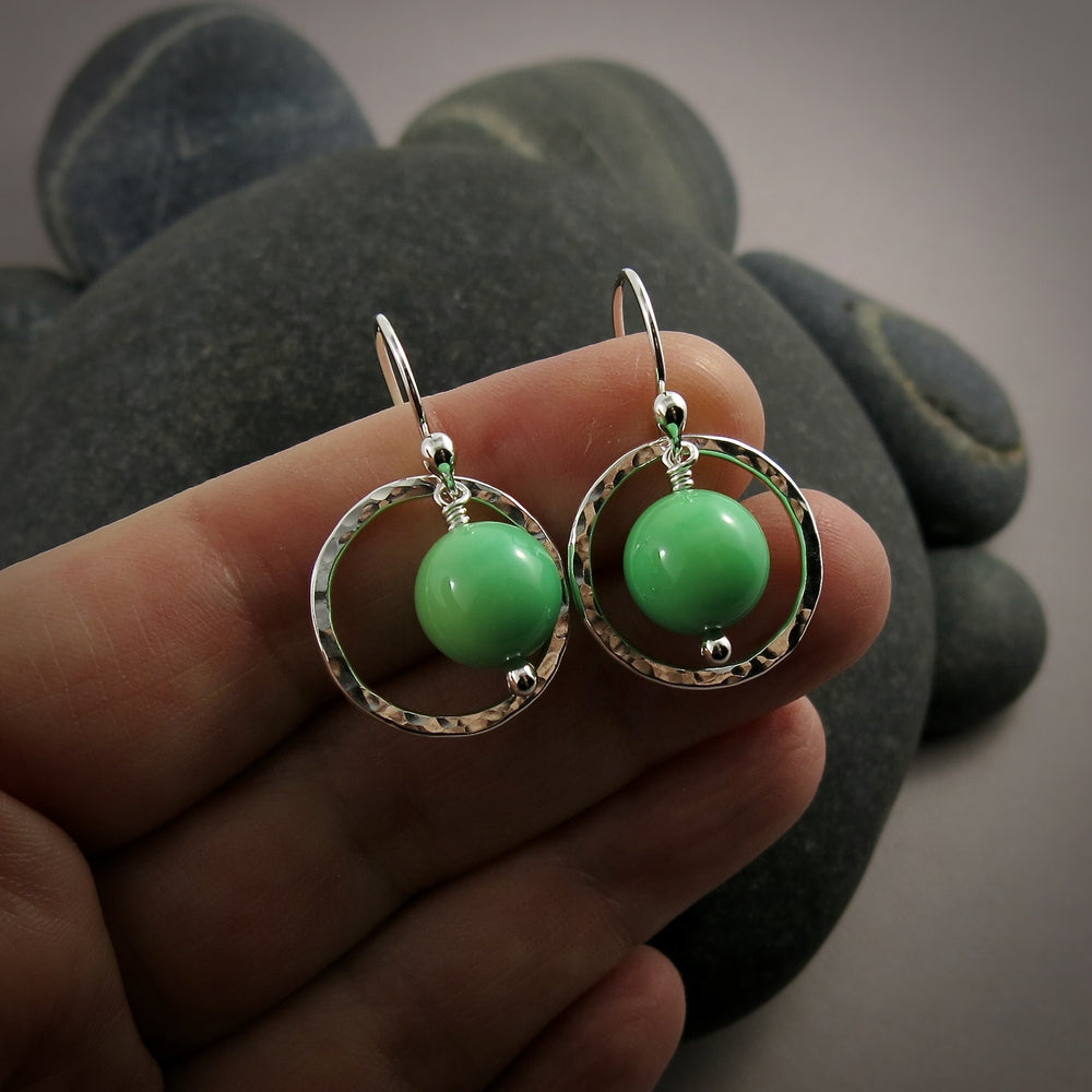 Green opal nesting circle earrings in sterling silver by Mikel Grant Jewellery