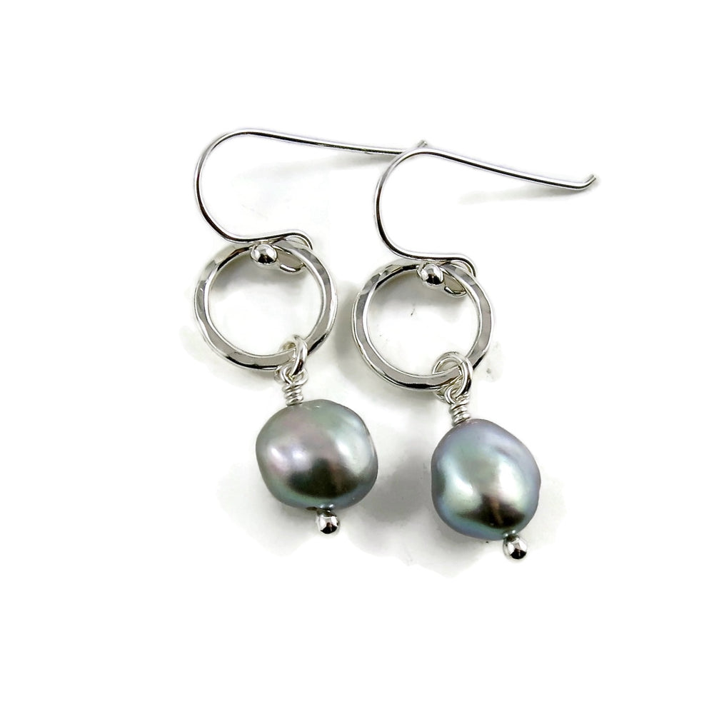 Gray Baroque Pearl Circle Drop Earrings in Sterling Silver by Mikel Grant Jewellery