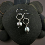 Gray Baroque Pearl Circle Drop Earrings in Sterling Silver by Mikel Grant Jewellery