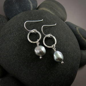 Gray Baroque Pearl Circle Drop Earrings in Sterling Silver by Mikel Grant Jewellery