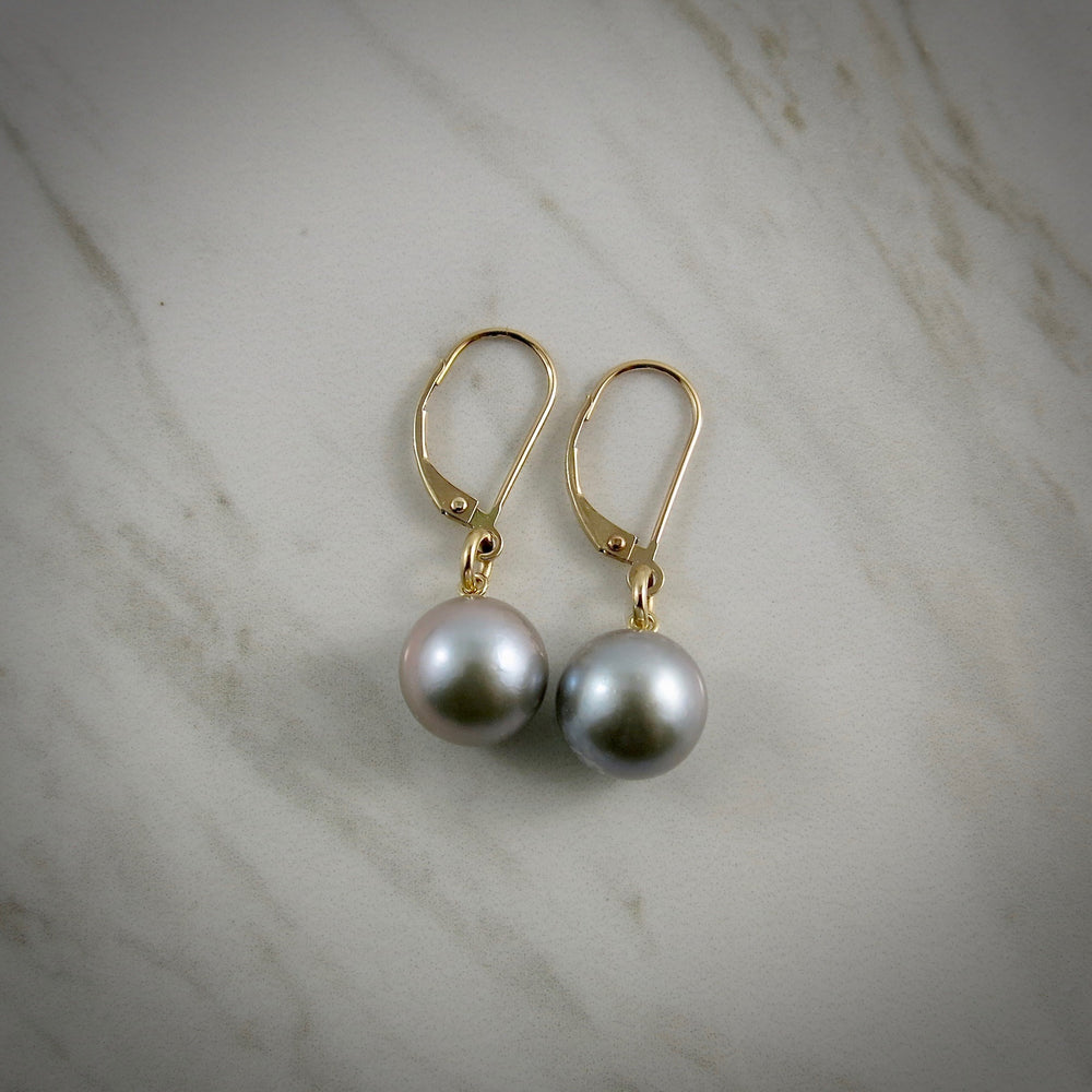 AAA Grey Edison Pearl Drop Earrings in 14K Gold by Mikel Grant Jewellery