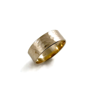 14K Gold Hammer Textured Wedding Band by Mikel Grant Jewellery. Medium width gold band.