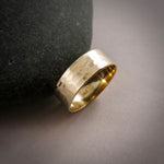 14K Gold Hammer Textured Wedding Band by Mikel Grant Jewellery.  Medium width gold band.