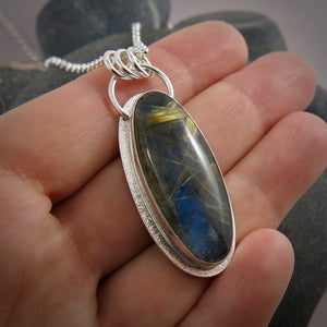 Labradorite and golden rutilated quartz doublet necklace in sterling silver by Mikel Grant Jewellery