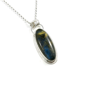 Labradorite and golden rutilated quartz doublet necklace in sterling silver by Mikel Grant Jewellery