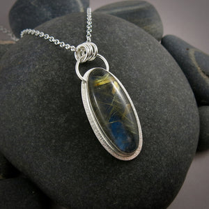 Labradorite and golden rutilated quartz doublet necklace in sterling silver by Mikel Grant Jewellery