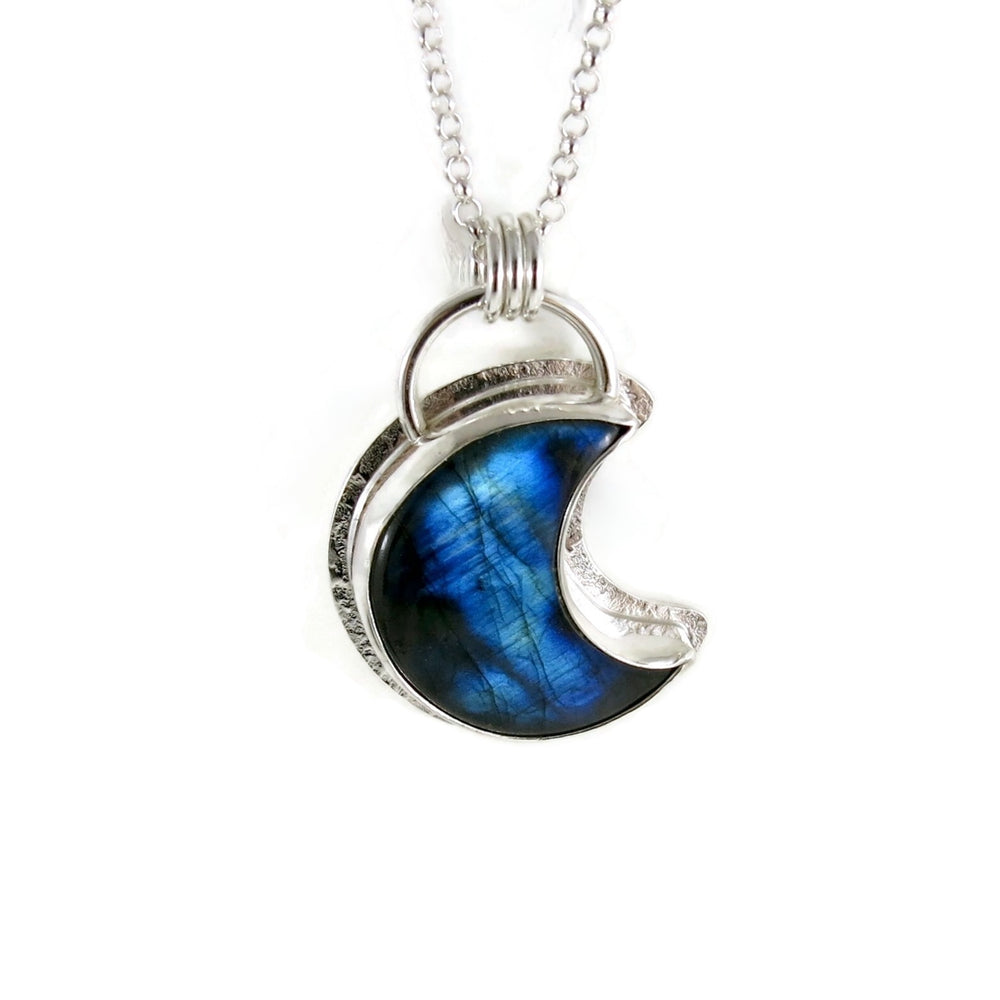 Labradorite crescent moon necklace in sterling silver by Mikel Grant Jewellery