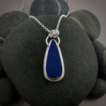 Lapis lazuli teardrop halo necklace in sterling silver by Mikel Grant Jewellery.
