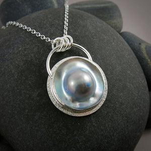 Large mabe pearl necklace in sterling silver by Mikel Grant Jewellery