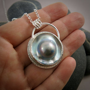 Large mabe pearl necklace in sterling silver by Mikel Grant Jewellery