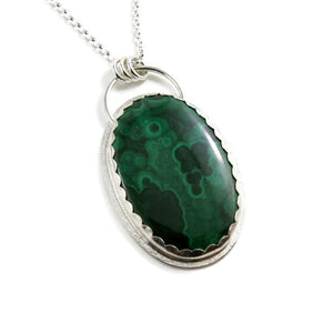 Large Malachite Statement Necklace in Sterling Silver by Mikel Grant Jewellery