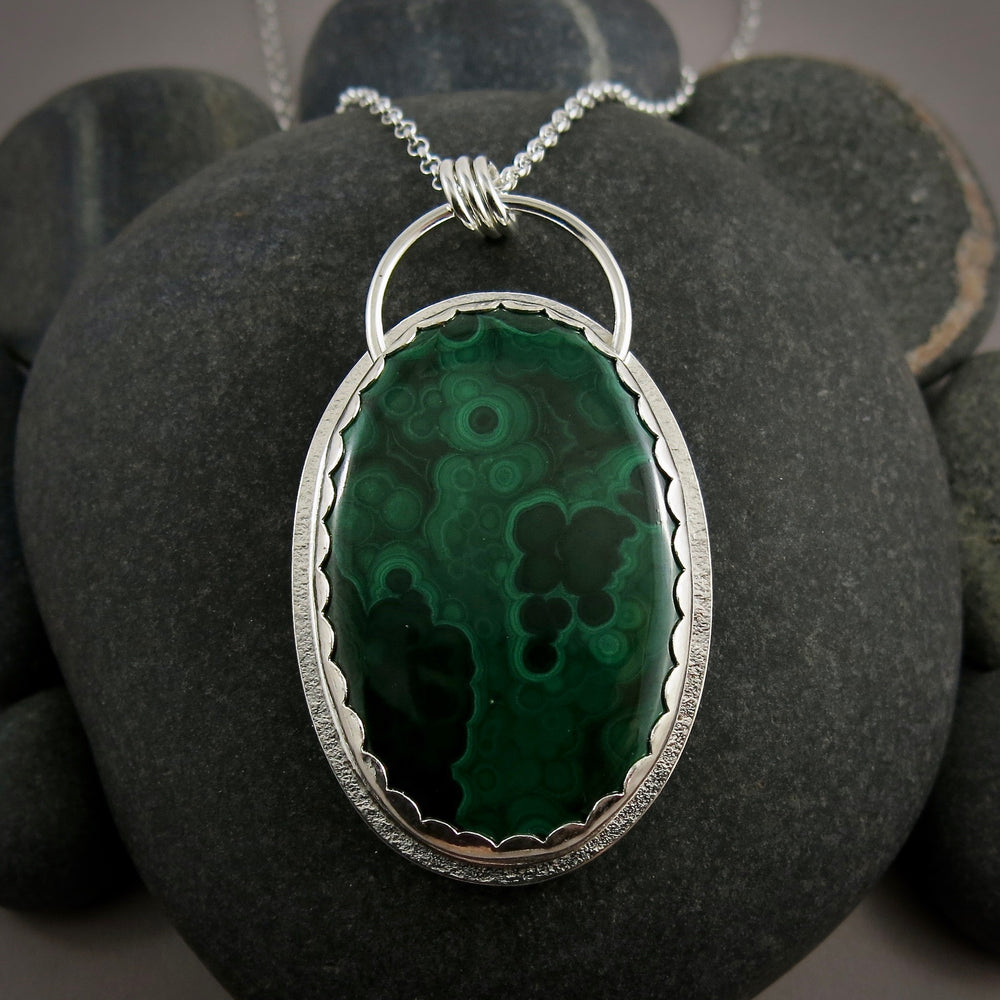 Large Malachite Statement Necklace in Sterling Silver by Mikel Grant Jewellery