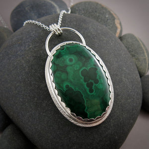 Large Malachite Statement Necklace in Sterling Silver by Mikel Grant Jewellery