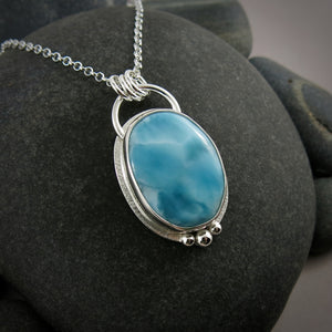 High grade larimar gemstone statement necklace in sterling silver by Mikel Grant Jewellery