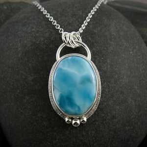 High grade larimar gemstone statement necklace in sterling silver by Mikel Grant Jewellery