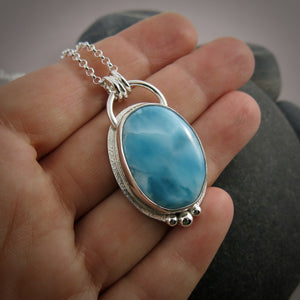 High grade larimar gemstone statement necklace in sterling silver by Mikel Grant Jewellery