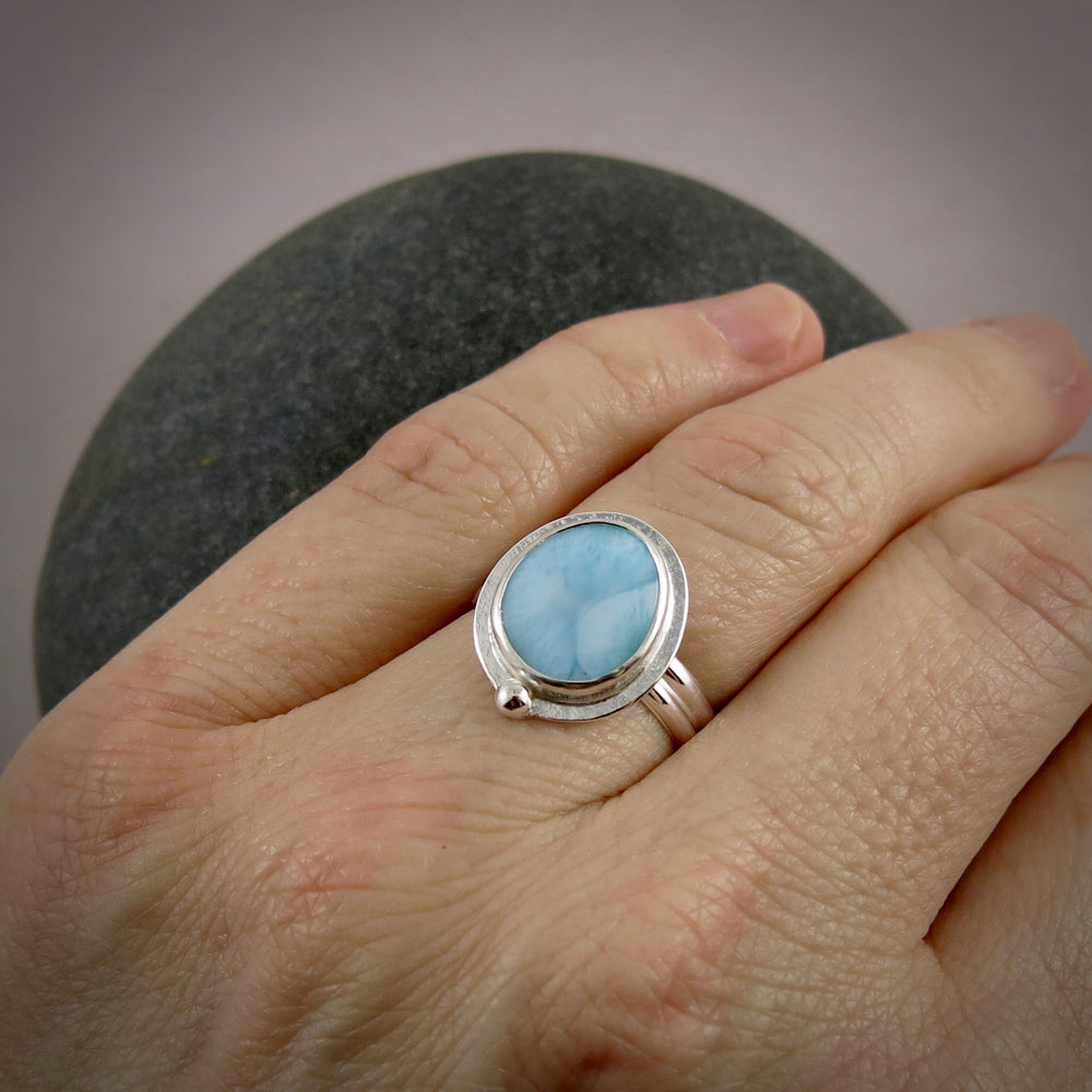 Handcrafted larimar ring in sterling silver by Mikel Grant Jewellery