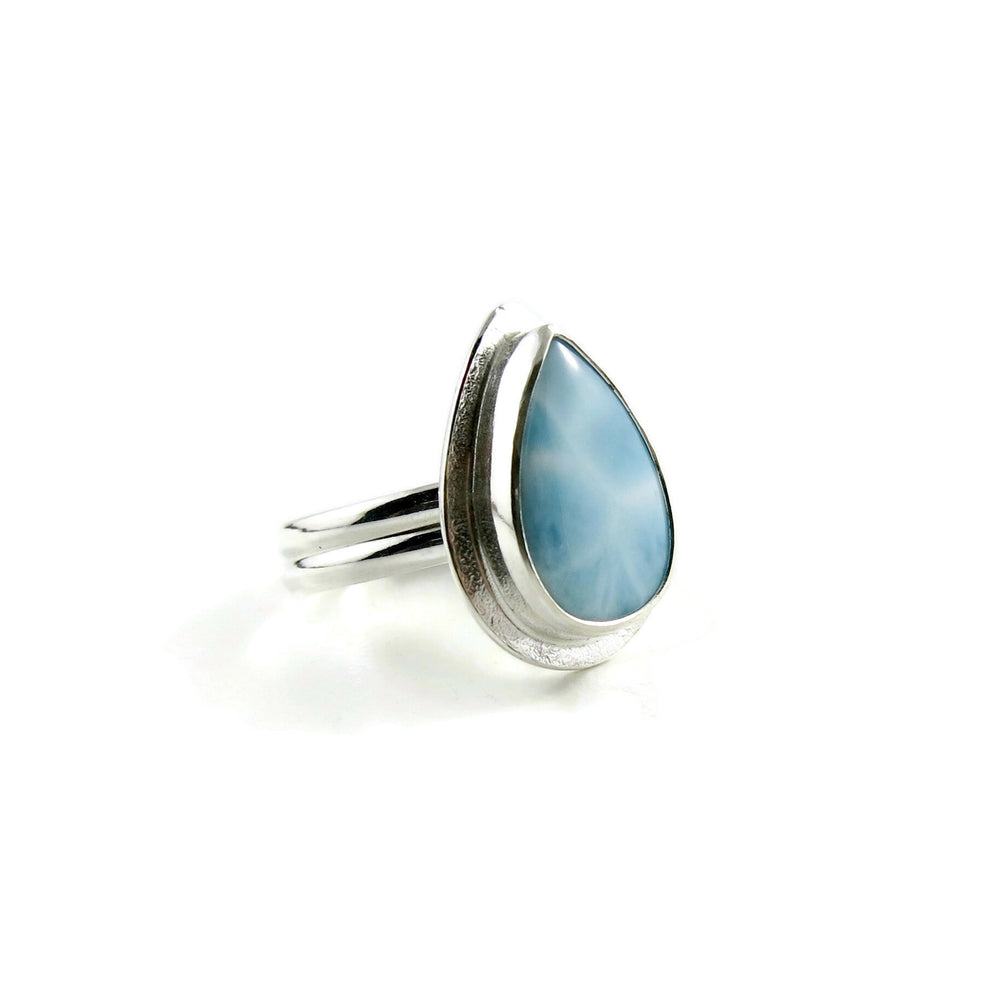 Larimar Teardrop Ring in Sterling Silver by Mikel Grant Jewellery