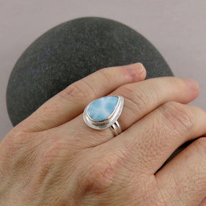 Larimar Teardrop Ring in Sterling Silver by Mikel Grant Jewellery