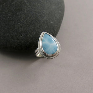 Larimar Teardrop Ring in Sterling Silver by Mikel Grant Jewellery