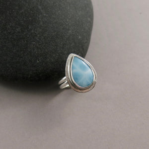 Larimar Teardrop Ring in Sterling Silver by Mikel Grant Jewellery