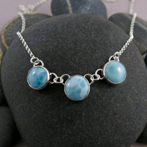 Larimar trio necklace in sterling silver by Mikel Grant Jewellery.