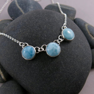 Larimar trio necklace in sterling silver by Mikel Grant Jewellery.