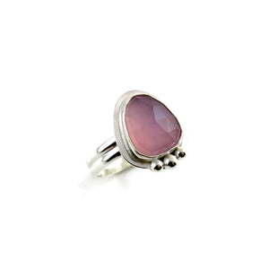 Rose-cut lavender chalcedony ring in sterling silver by Mikel Grant Jewellery.  Size 8.