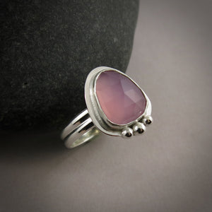 Rose-cut lavender chalcedony ring in sterling silver by Mikel Grant Jewellery.  Size 8.