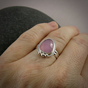 Rose-cut lavender chalcedony ring in sterling silver by Mikel Grant Jewellery.  Size 8.