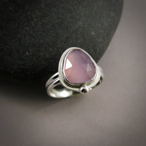 Rose-cut lavender chalcedony ring in sterling silver by Mikel Grant Jewellery.  Size 8.5